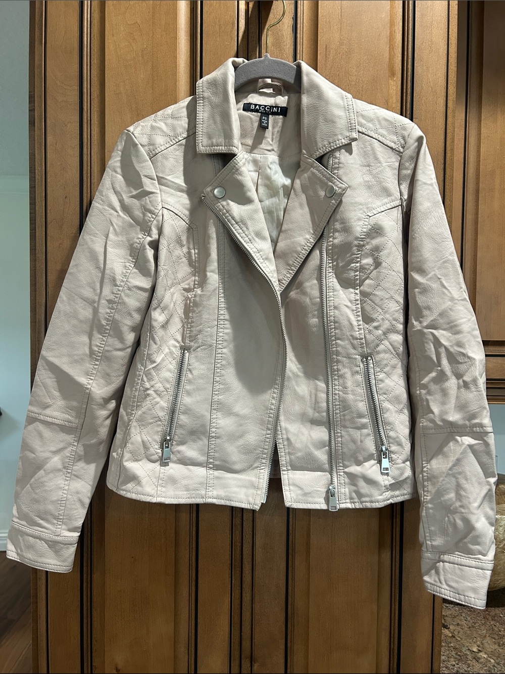 Baccini Light Beige /blush Moto-Style Faux Leather Jacket
